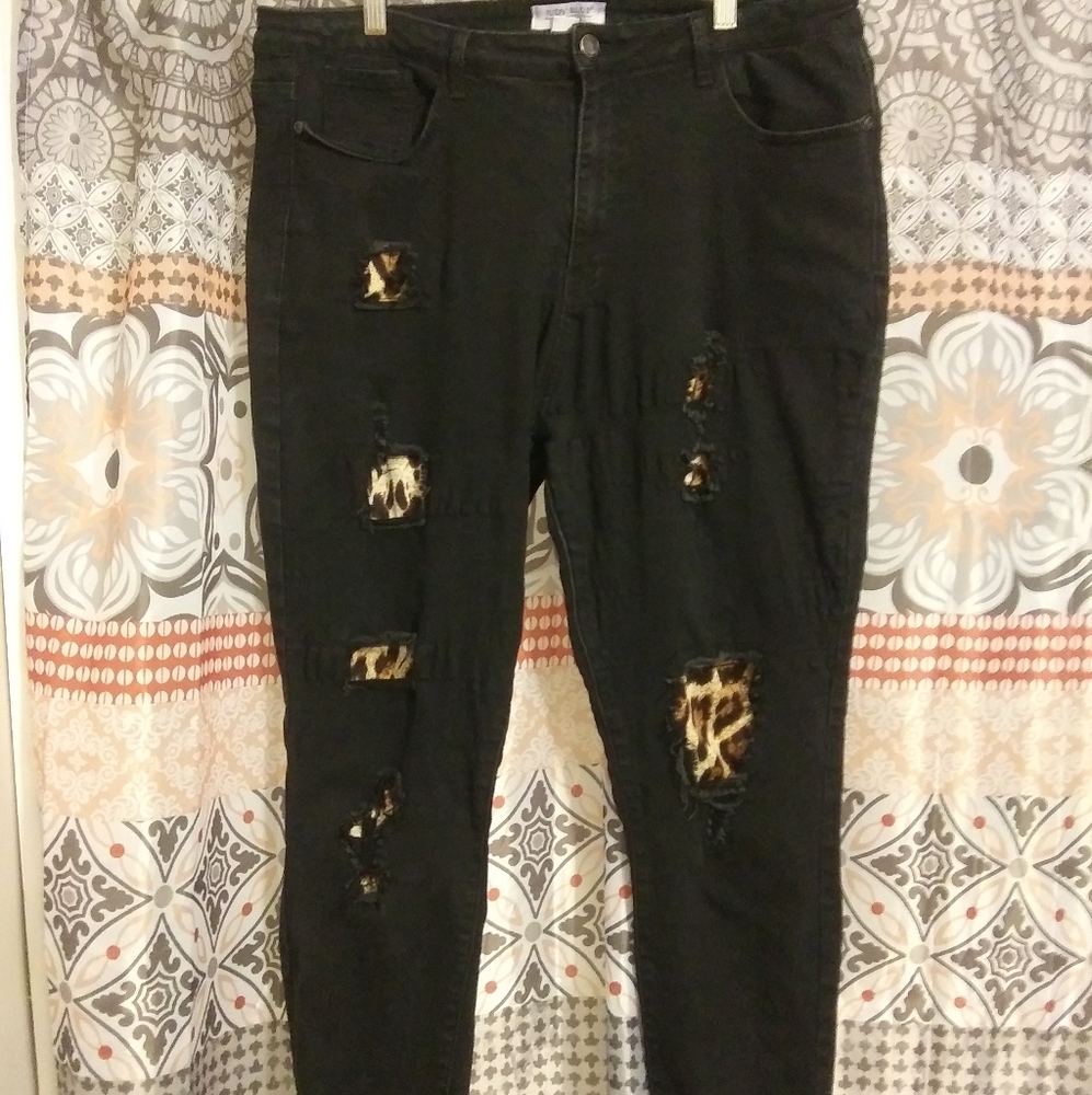 Leopard Patch Jeans 3XL